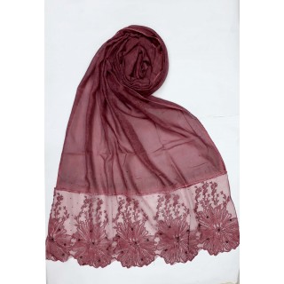 Designer Cotton diamond studded Women's Stole with flower print - Maroon